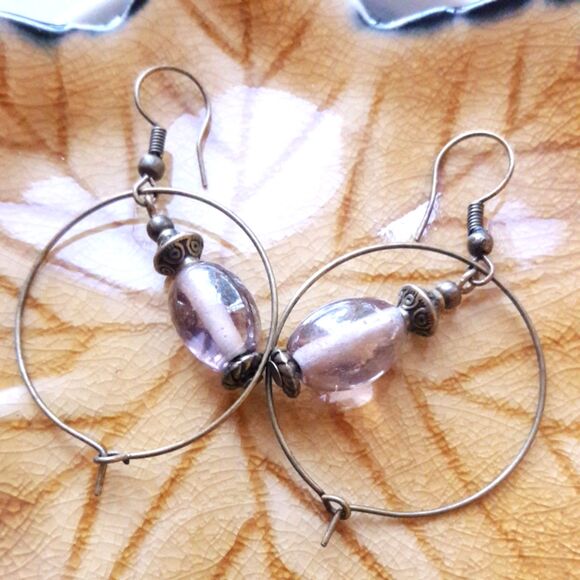 Artisan earrings  513# bohemian Victorian earrings Letter in a bottle glass filg - Picture 4 of 5